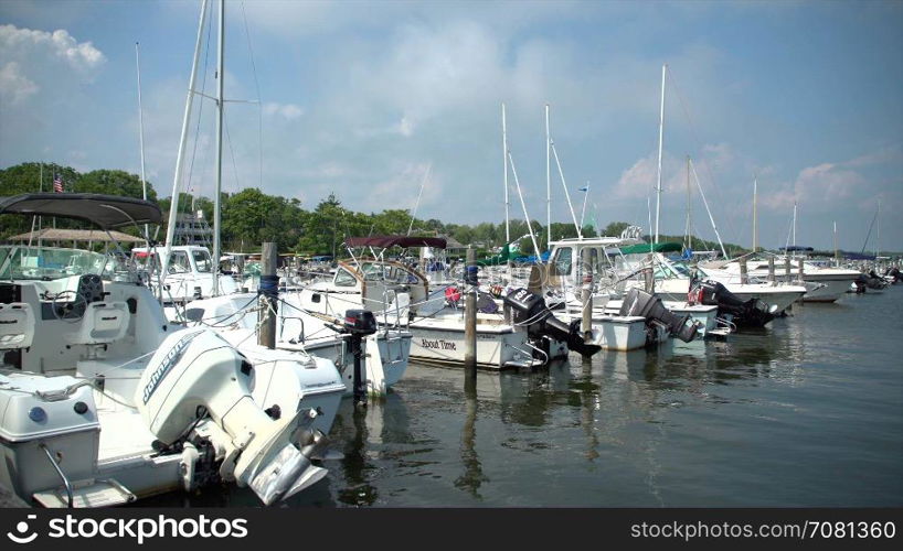 Several luxury sailboats in a marina