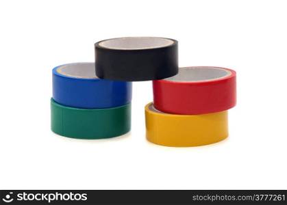 Several multi-colored spools of tape