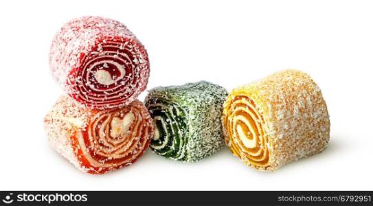 Several pieces of Turkish Delight isolated on white background