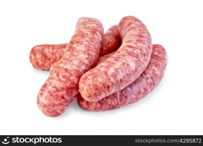 Several pork sausages isolated on white background