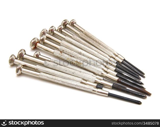 several screwdrivers on the white background