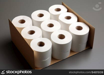 Several toilet paper rolls in a paper box