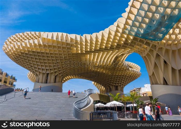 SEVILLA,SPAIN -MAY 09 : Metropol Parasol in Plaza de la Encarnacion on May 09, 2015 in Sevilla, Spain. J. Mayer H. architects, it is made from bonded timber with a polyurethane coating