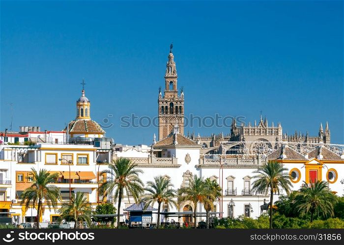 Sevilla. Tower Giralda.. Tower Giralda of the Cathedral in Seville. Spain. Andalusia.