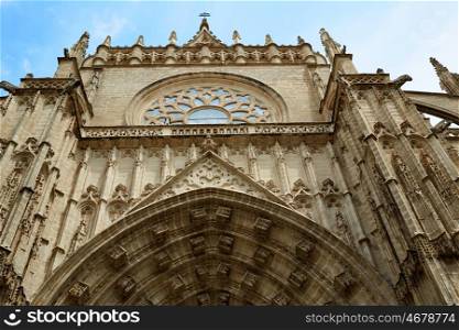 Seville cathedral facade in Constitucion avenue of Sevilla Andalusia Spain