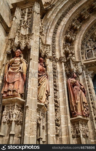 Seville cathedral facade in Constitucion avenue of Sevilla Andalusia Spain