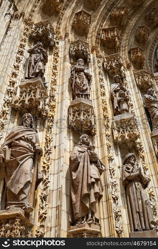 Seville cathedral facade in Constitucion avenue of Sevilla Andalusia Spain