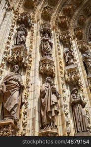 Seville cathedral facade in Constitucion avenue of Sevilla Andalusia Spain