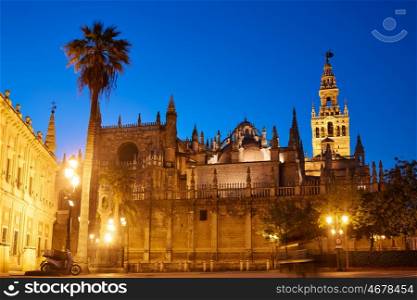 Seville cathedral sunset and Giralda in Sevilla Andalusia Spain