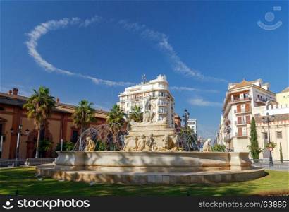 Seville. Fountain Hispolis.. Ancient medieval fountain Hispolis in the historical center of Seville. Spain.