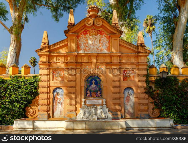 Seville. Gardens of Murillo.. Fountain Catalina de Ribera y Mendoza. Murillo Gardens. Seville.