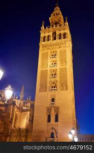 Seville Giralda tower sunset in Sevilla Andalusia Spain