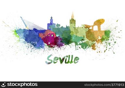 Seville skyline in watercolor splatters with clipping path. Seville skyline in watercolor