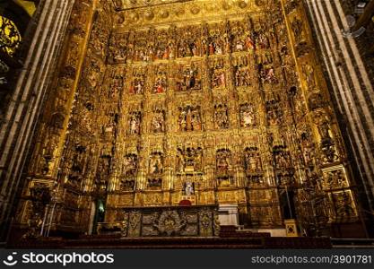 Seville, Spain. Main Altar made of gold, 400 years old