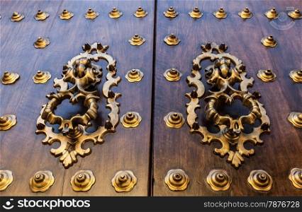 Seville, Spain. Old door detail, made of wood, 200 years old.