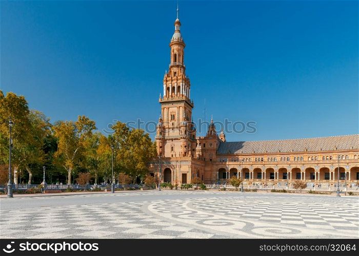 Seville. Spanish Square or Plaza de Espana.. Facades of buildings on the Spanish square or the Plaza de Espana. Andalusia.