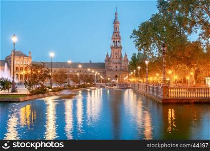 Seville. Spanish Square.. Spanish Square in Sevilla at night. Spain. Andalusia