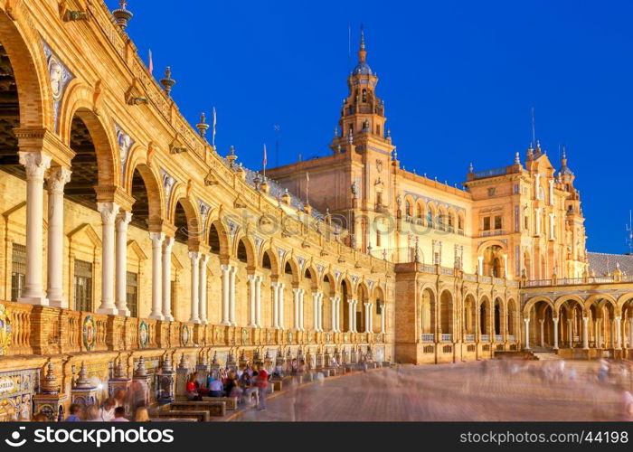 Seville. Spanish Square.. Spanish Square in Sevilla at night. Spain. Andalusia