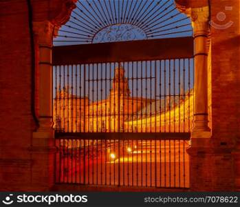 Seville. Spanish Square.. Spanish Square in Sevilla at night. Spain. Andalusia