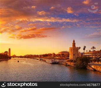Seville sunset skyline torre del Oro in Sevilla Andalusia Spain