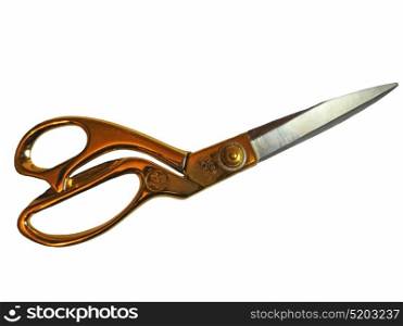 Sew scissors with a gold handle on the white background isolated
