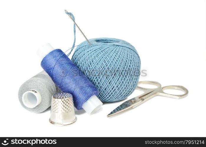 Sewing kit on white background