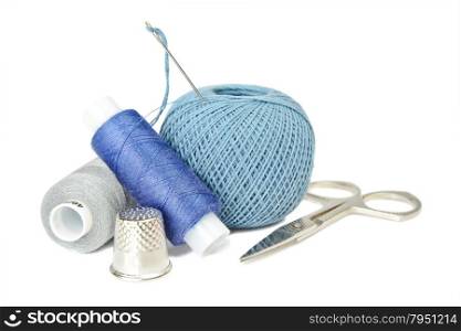Sewing kit on white background