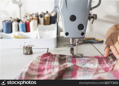 Sewing machine close up.