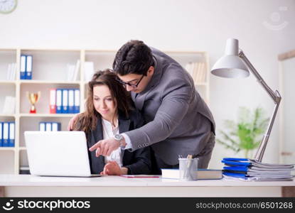 Sexual harassment concept with man and woman in office