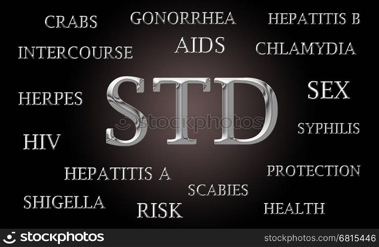 Sexually Transmitted Disease word cloud written in luxurious chrome letters