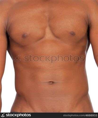 Sexy and muscled naked body isolated on a white background