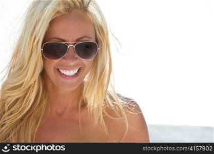 Sexy Beautiful Laughing Blond Girl In Aviator Sunglasses