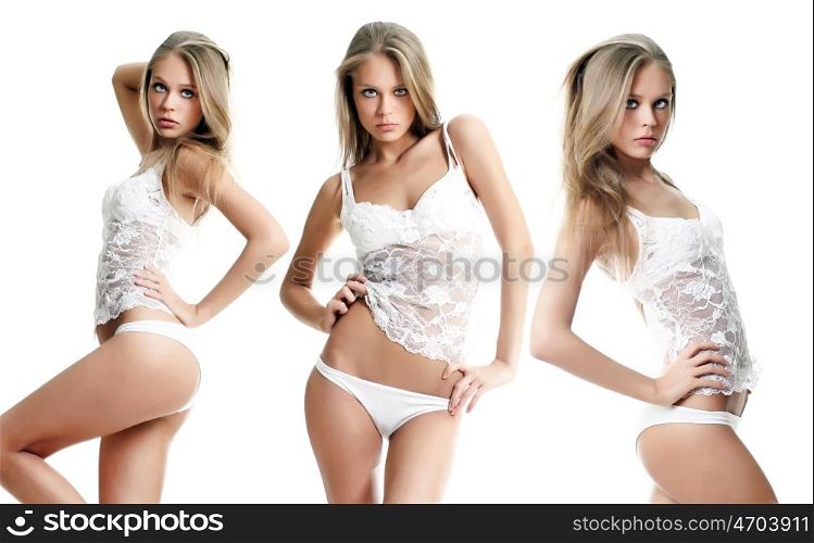 Sexy blond women in white lingerie