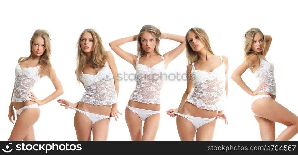 Sexy blond women in white lingerie
