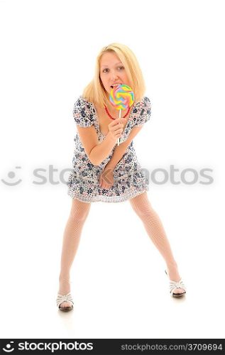 Sexy blonde licking lollipop