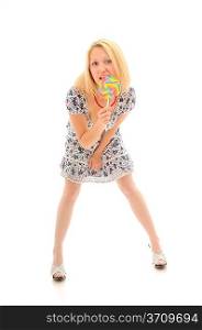 Sexy blonde licking lollipop