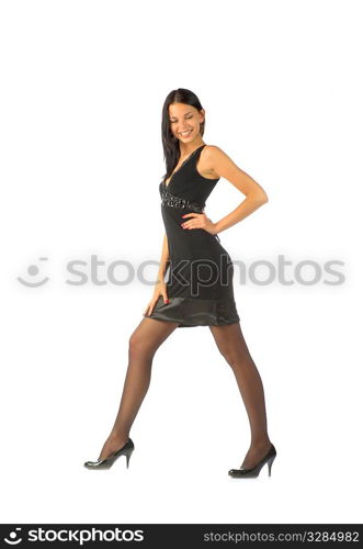sexy brunette in dress isolated on white background