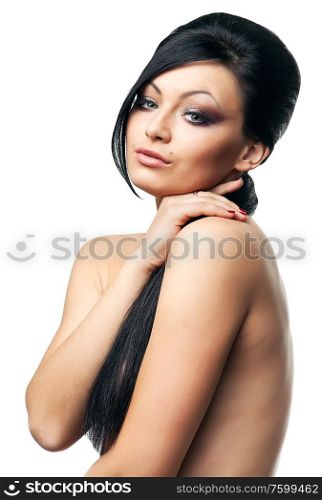 sexy brunette woman on white background
