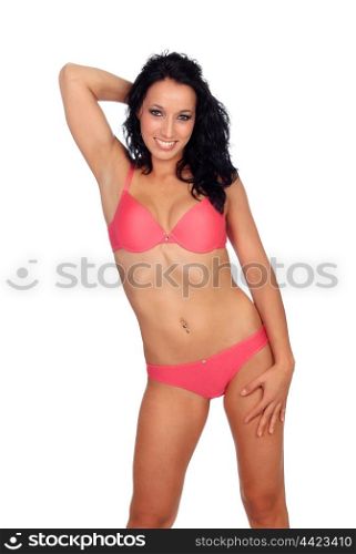 Sexy brunette woman with beautiful lingerie isolated on a white background