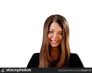 Sexy flirtatious smiling brown haired woman. One of collection.