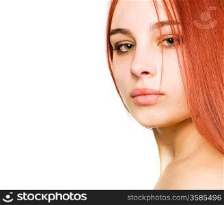 Sexy girl with green eyes and red hair