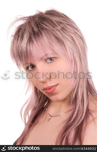 Sexy girl with pink hair isolate on white