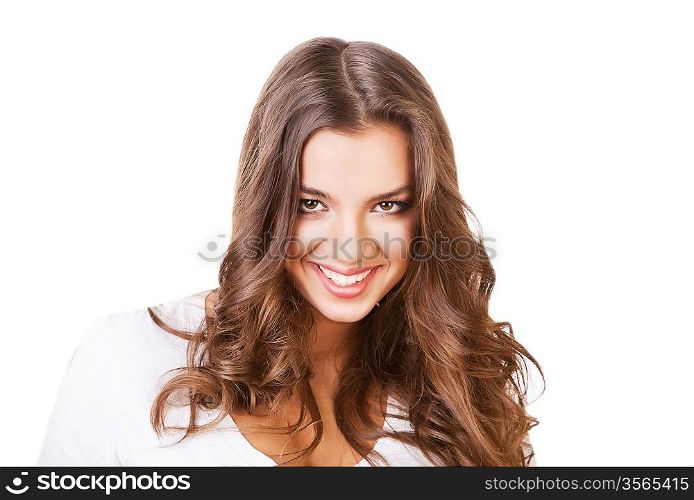 sexy happy girl in white on white background
