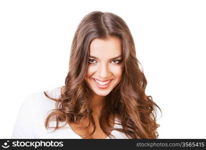 sexy happy girl in white on white background