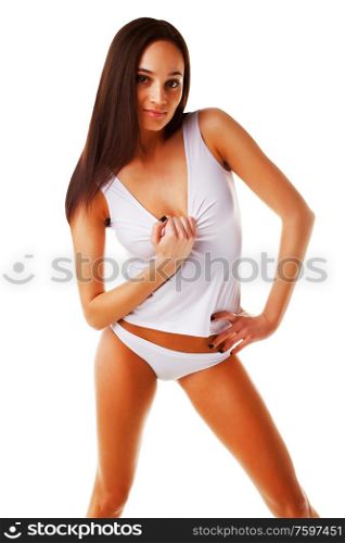 Sexy healthy attractive woman in shirt on white background
