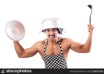 Sexy male cook isolated on the white