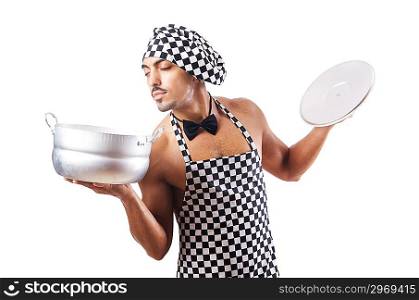 Sexy male cook isolated on the white