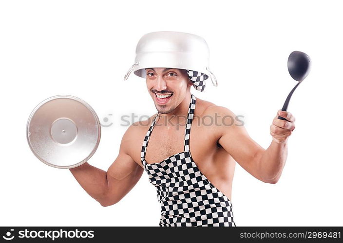 Sexy male cook isolated on the white