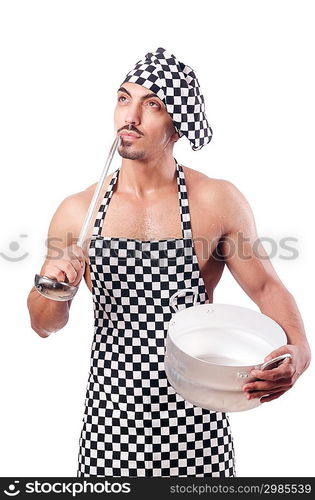 Sexy male cook isolated on the white