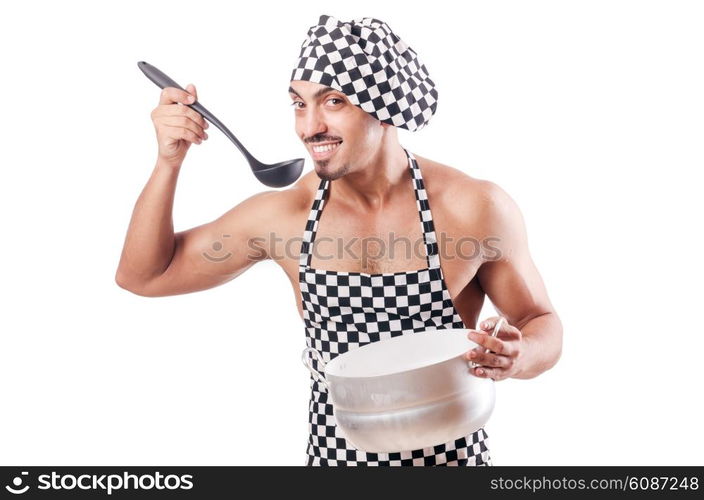 Sexy male cook isolated on the white